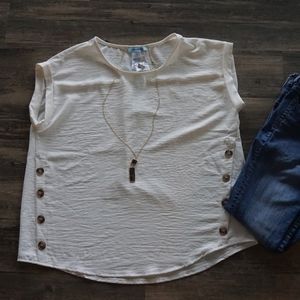 Off-White | Drop Shoulder Woven Top + Side Button